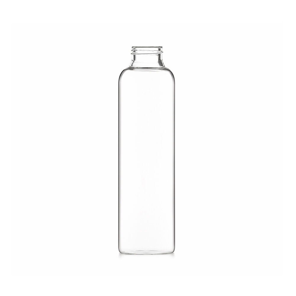 Eine durchsichtige Ersatz-Glasflasche mit 710ml Fassungsvermögen von Lotus Vita, isoliert auf weißem Hintergrund.